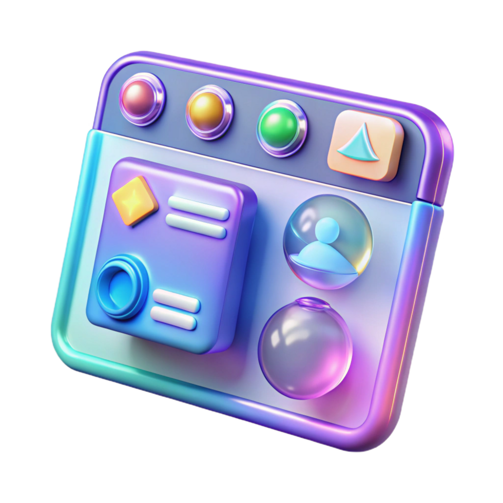 reflective glorious Holographic user interface with interactive icons and buttons NO BACKGROUND with Transparent Background. high quality png