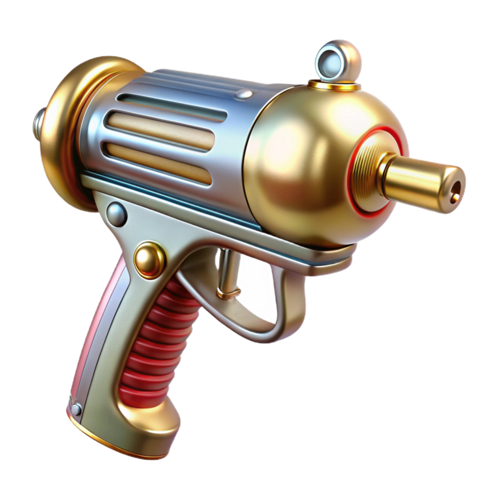 immaculate notable Retro ray gun, chrome and brass, art deco style, NO BACKGROUND with Transparent Background. png