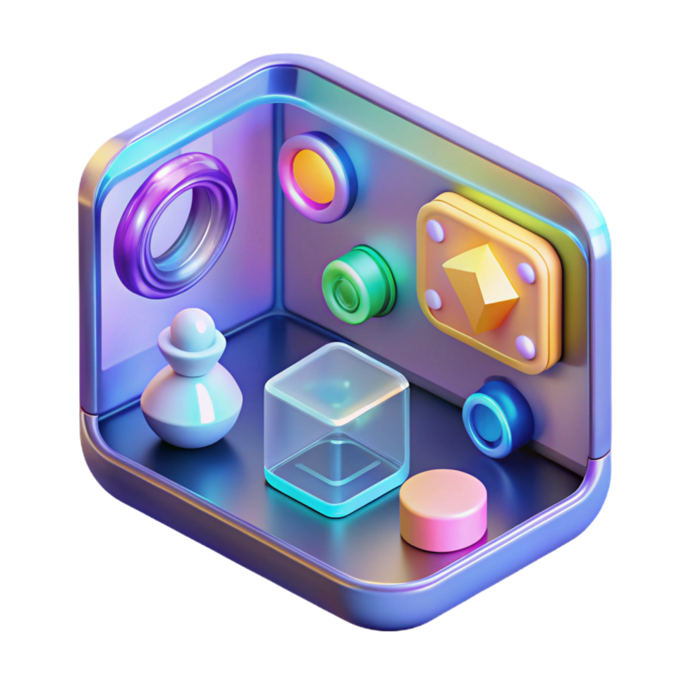 tranquil serene Holographic interface with interactive icons. NO BACKGROUND with Transparent Background. professional png