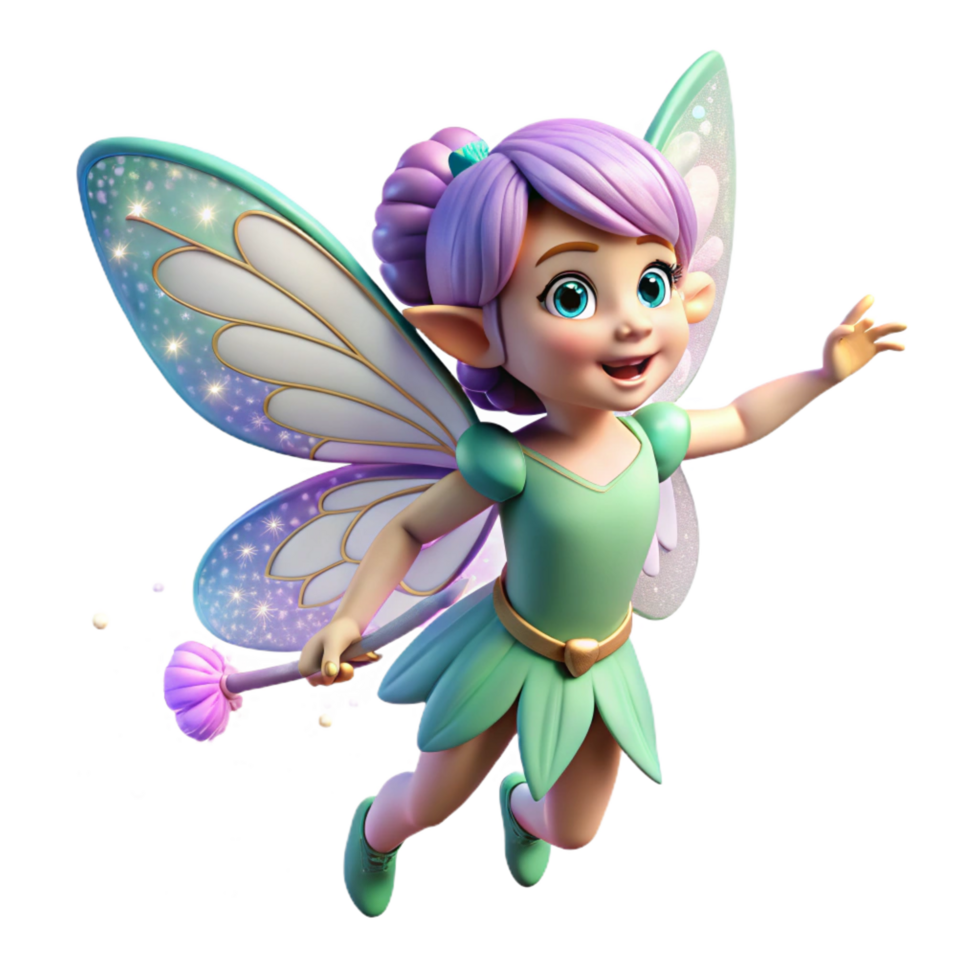 hypnotic romantic minimalist A playful pixie with butterfly wings, sprinkling magical dust. NO BACKGROUND with Transparent Background. crisp png