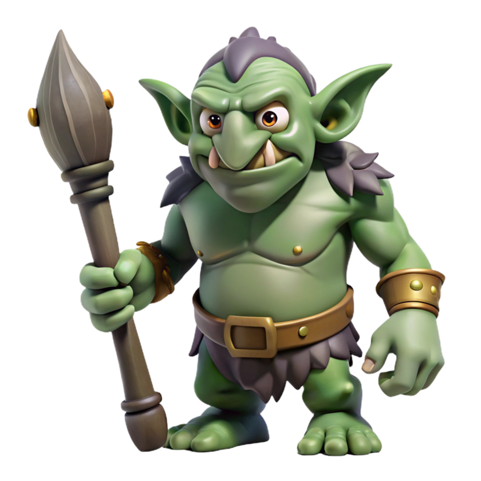 magnificent modern A menacing troll, holding a large club. NO BACKGROUND with Transparent Background. expertly shot png