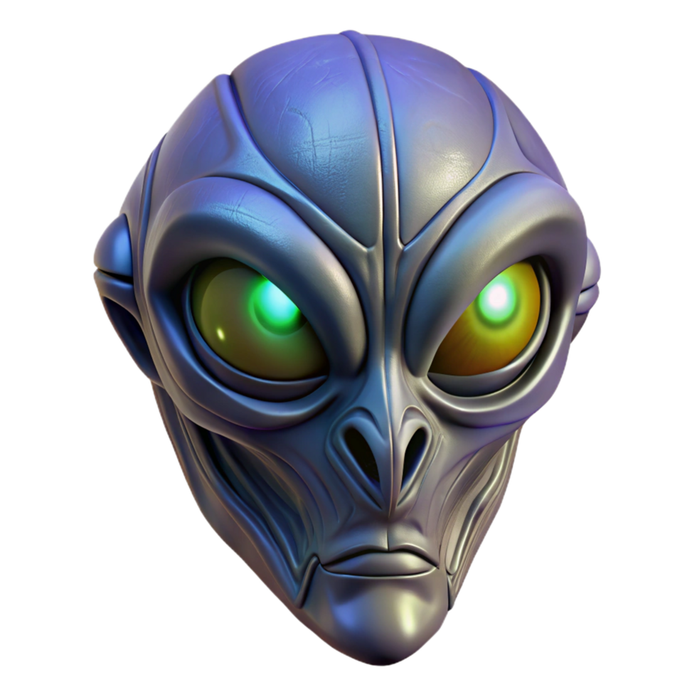 pristine whimsical baroque Alien mask with intricate carvings and glowing eyes. NO BACKGROUND with Transparent Background. genuine png