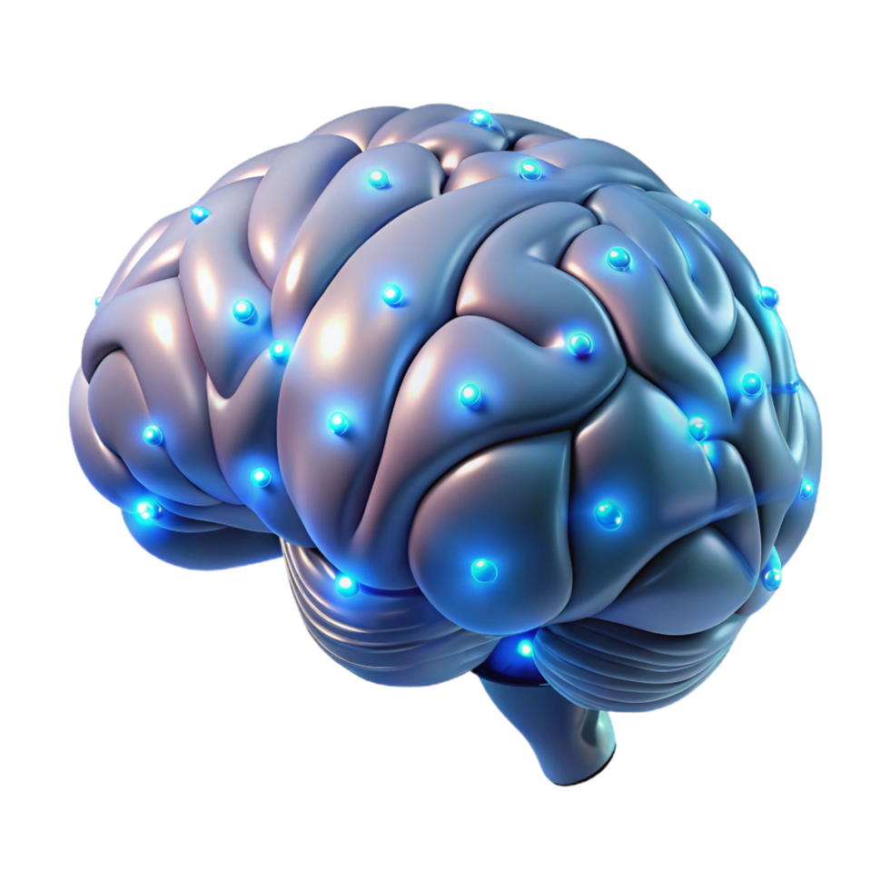 sumptuous energetic avant-garde Cybernetically enhanced human brain with glowing synapses NO BACKGROUND with Transparent Background. studio quality png