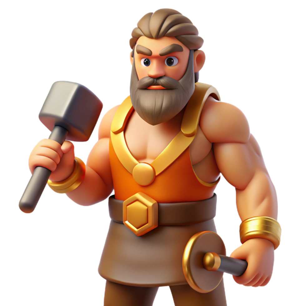 mysterious stunning Hephaestus, Greek god of fire and forge, with a hammer NO BACKGROUND with Transparent Background. 8K png