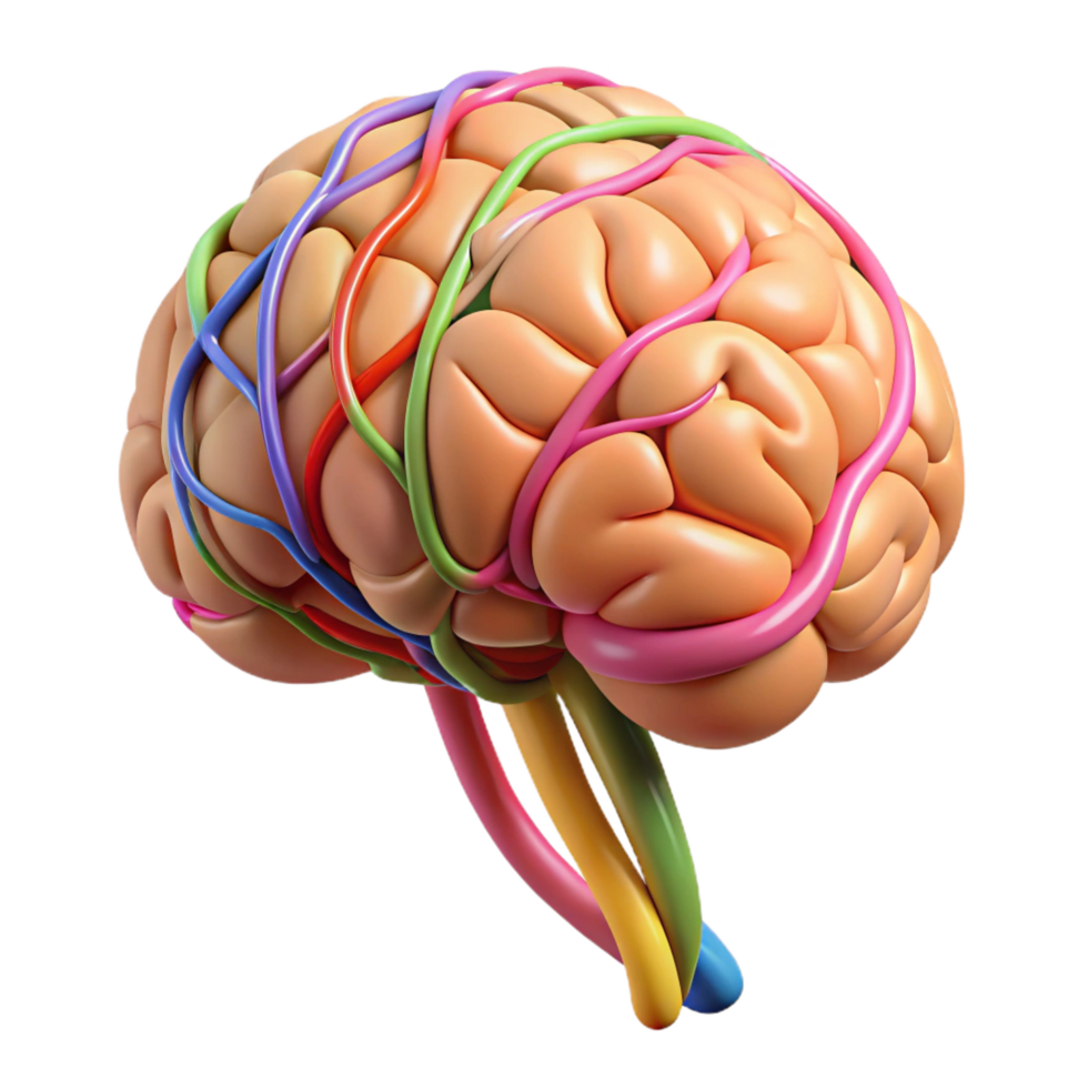 spectacular dreamy urban A human brain with colorful neural pathways. NO BACKGROUND with Transparent Background. impeccable png