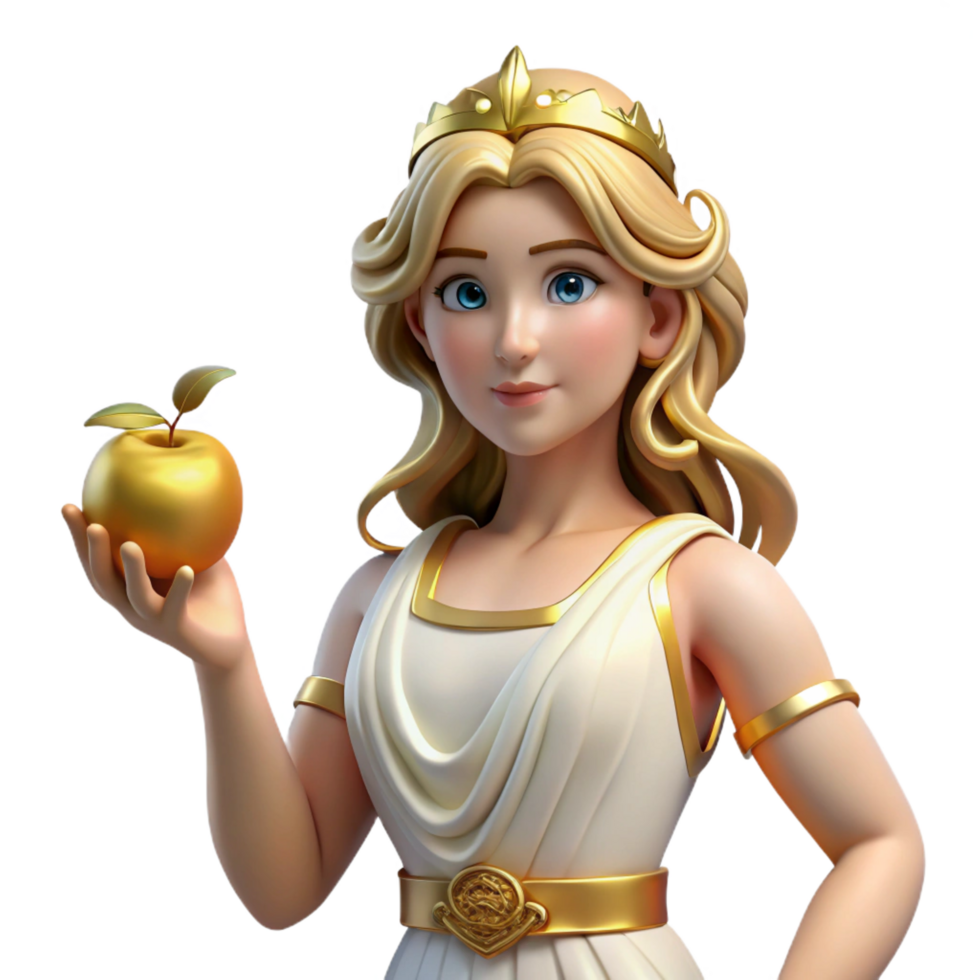 sumptuous bold elegant Aphrodite, Greek goddess of love and beauty, holding a golden apple NO BACKGROUND with Transparent Background. museum quality png