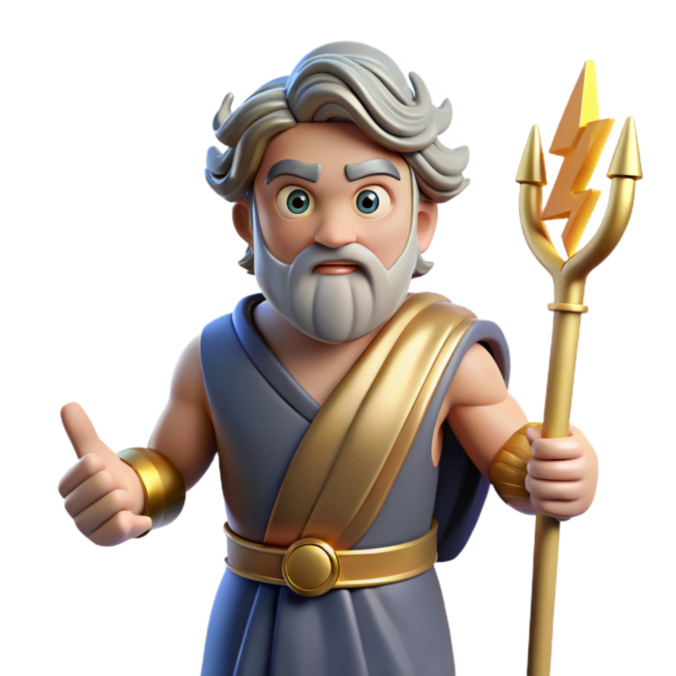mesmerizing rustic Zeus, king of the gods, holding a lightning bolt NO BACKGROUND with Transparent Background. premium png