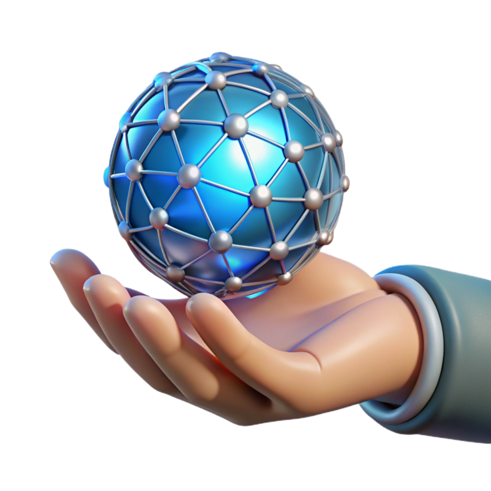 memorable impressionist Cybernetically enhanced human hand holding a glowing orb NO BACKGROUND with Transparent Background. genuine png