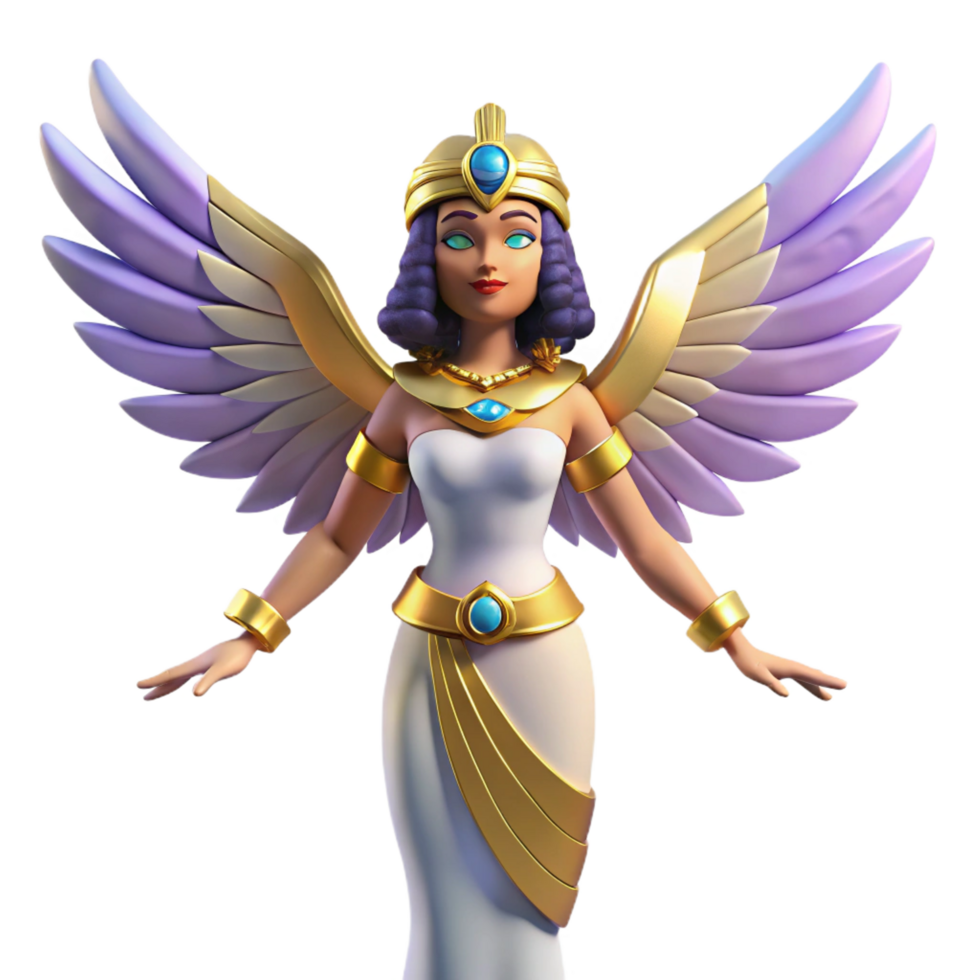 joyful dazzling Isis, Egyptian goddess of magic, winged goddess, NO BACKGROUND with Transparent Background. sharp png