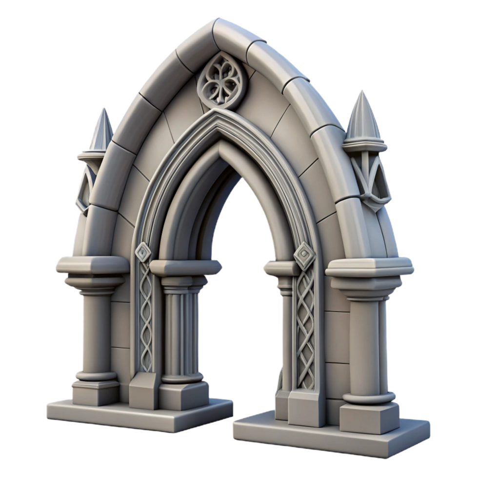 iconic geometric Gothic arch, stone, intricate carvings, NO BACKGROUND with Transparent Background. premium png