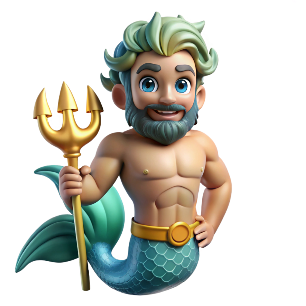 joyful pristine Triton, merman, son of Poseidon, NO BACKGROUND with Transparent Background. elite png