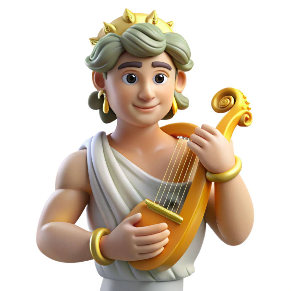 majestic celebrated Apollo, God of Music and Light, playing lyre, NO BACKGROUND with Transparent Background. png