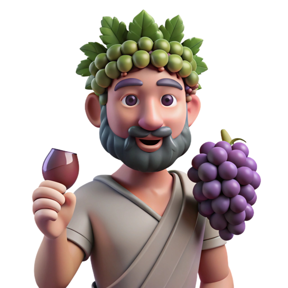 joyful exquisite Dionysus, God of Wine, holding grapes, NO BACKGROUND with Transparent Background. fine detail png
