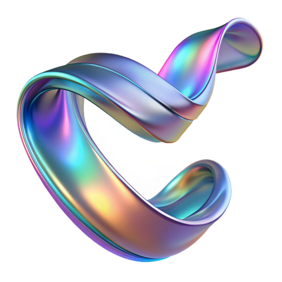 glorious futuristic A flowing, abstract ribbon with holographic shimmer. NO BACKGROUND with Transparent Background. professional png