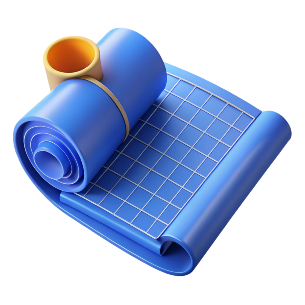 intense pristine Architect's blueprint, rolled up, NO BACKGROUND with Transparent Background. fine detail png