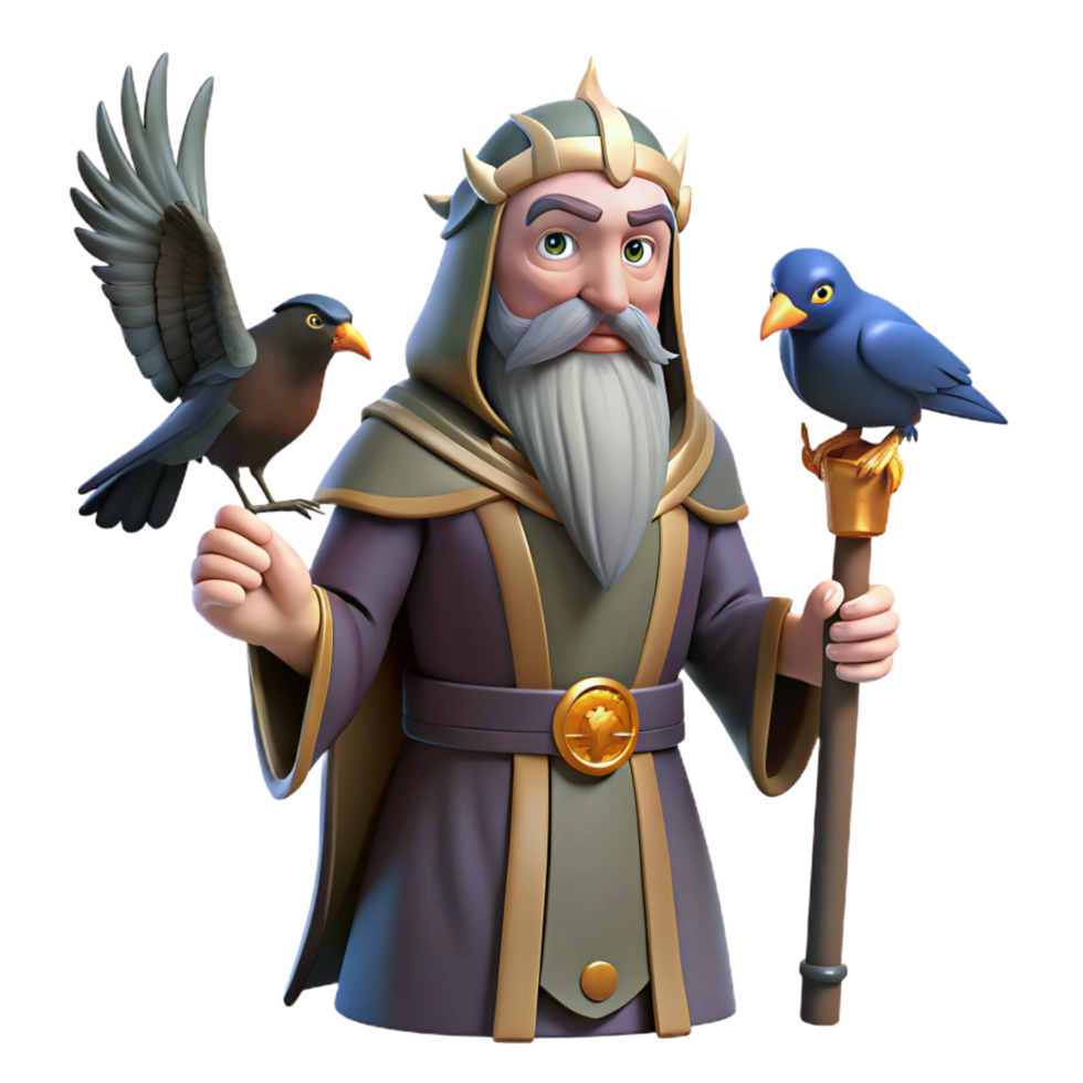 spectacular harmonious tropical Odin, Norse god, with his ravens NO BACKGROUND with Transparent Background. exclusive png