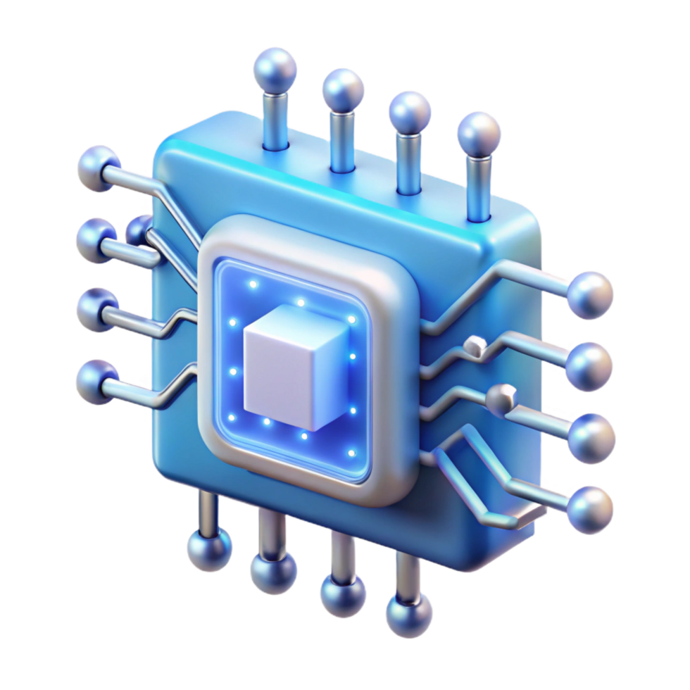sumptuous inspired Artificial intelligence chip, glowing circuitry, complex design, NO BACKGROUND with Transparent Background. png
