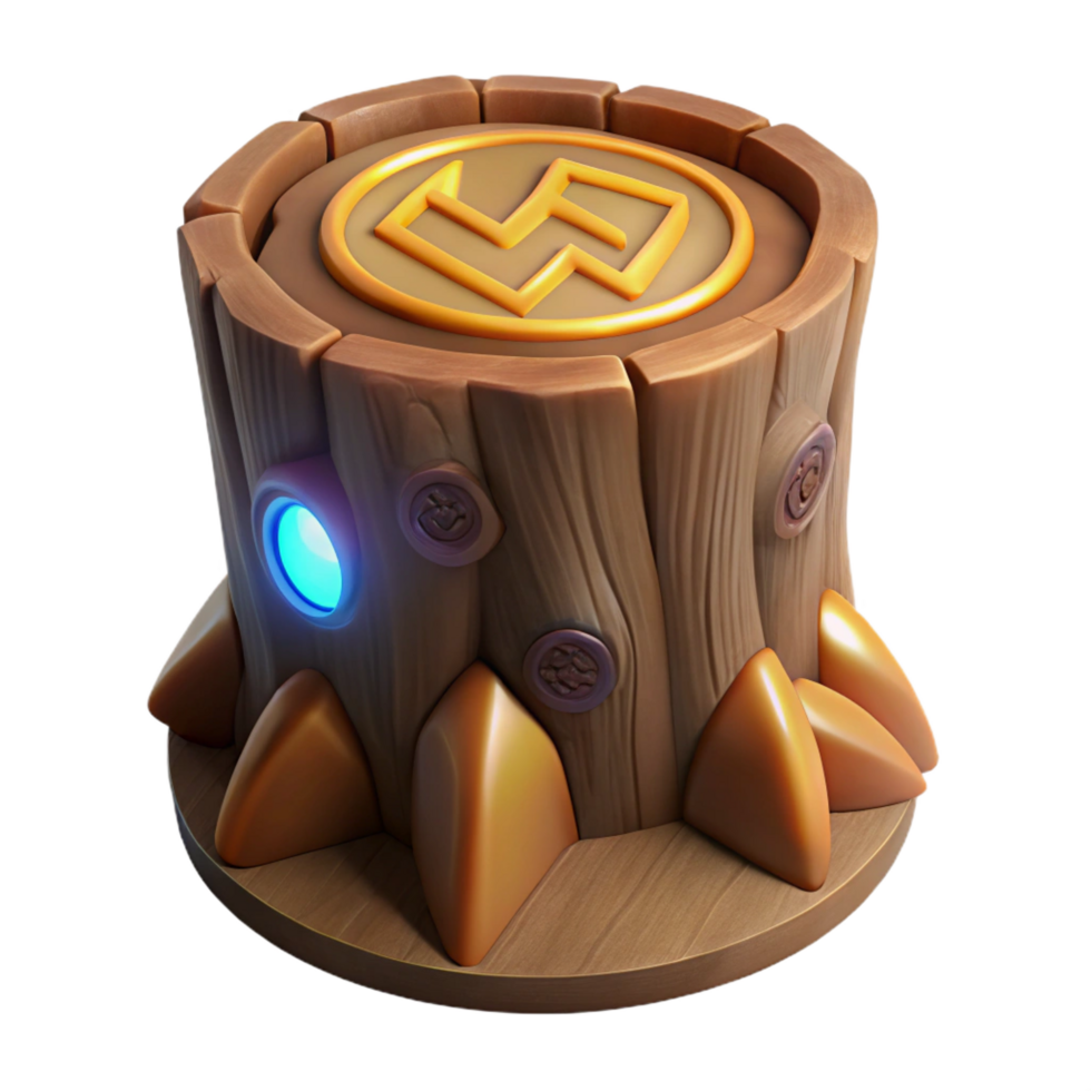 playful enchanting Tree stump, glowing runes carved into it NO BACKGROUND with Transparent Background. luxury png