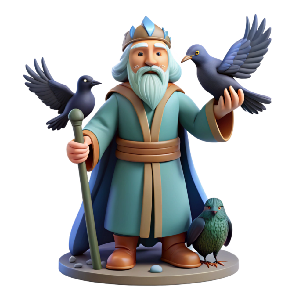 pristine modern Odin, Norse god, with his ravens NO BACKGROUND with Transparent Background. sharp png