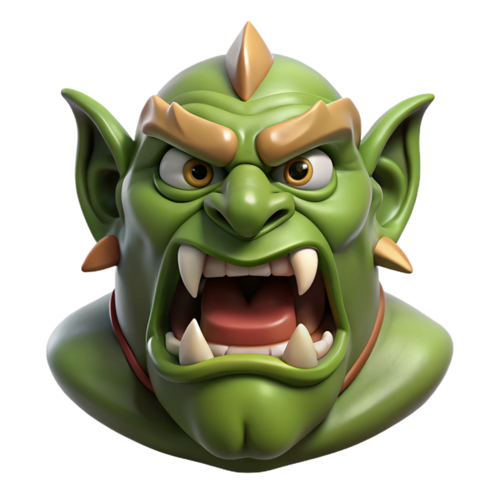 impressive modern Orc head, tusks, angry expression, scarred face NO BACKGROUND with Transparent Background. expertly shot png