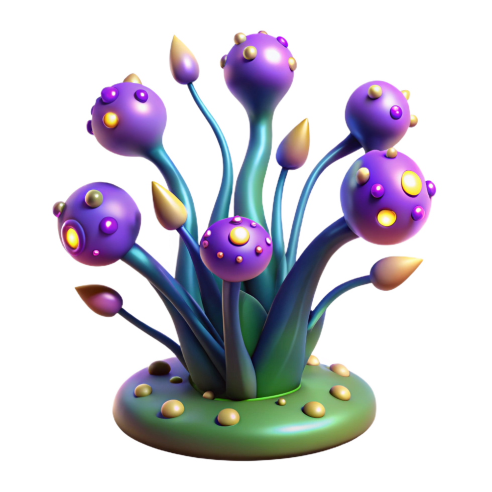 majestic harmonious geometric Alien plant with glowing spores and strange foliage NO BACKGROUND with Transparent Background. gallery standard png