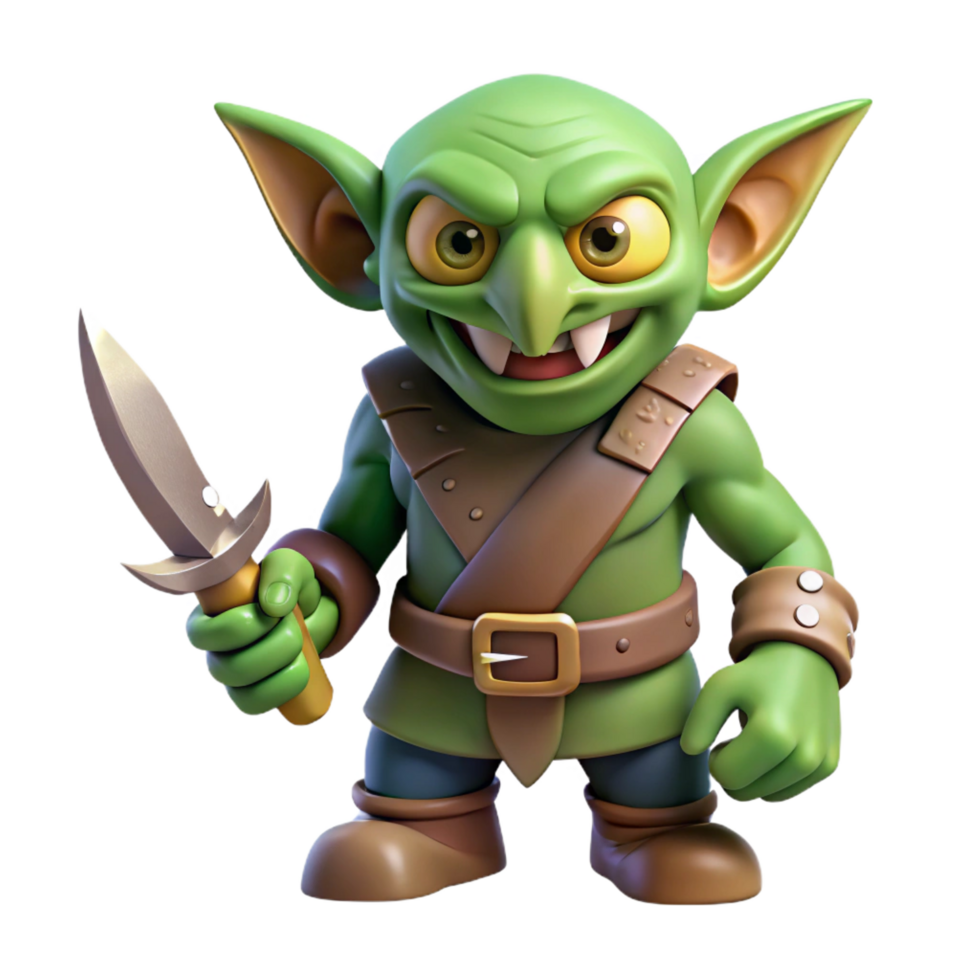 esplêndido Eterno uma ameaçador goblin com uma pernicioso sorriso, segurando uma punhal. não fundo com transparente fundo. png