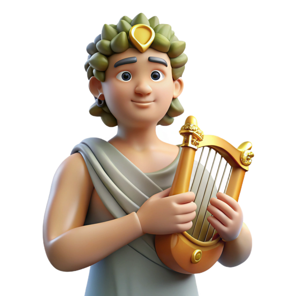 vibrant joyful gothic Apollo, God of Music and Poetry, holding a lyre, NO BACKGROUND with Transparent Background. sharp png