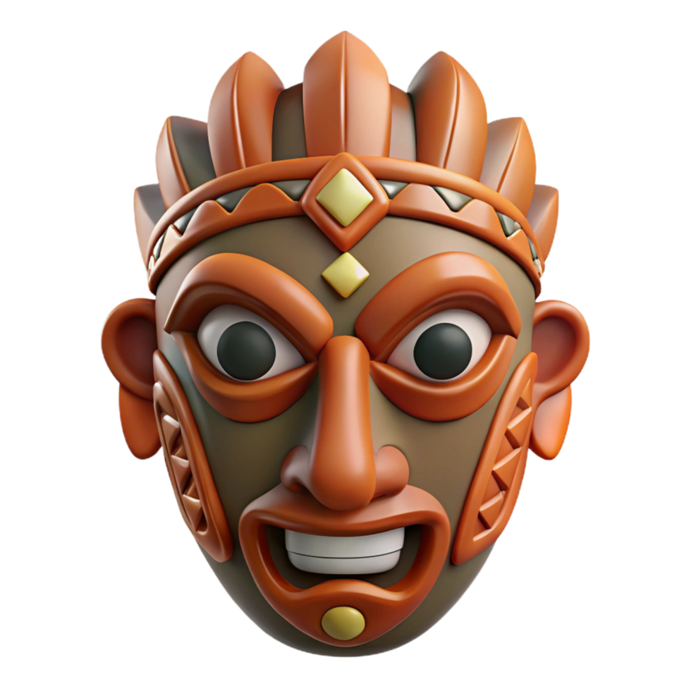fascinating classic A stylized tribal mask, intricate carvings. NO BACKGROUND with Transparent Background. high resolution png