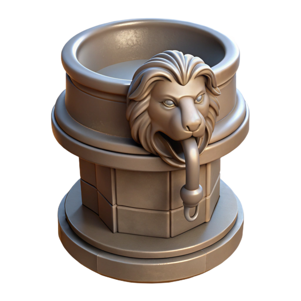 radiant timeless Stone fountain spout, lion head design, NO BACKGROUND with Transparent Background. png