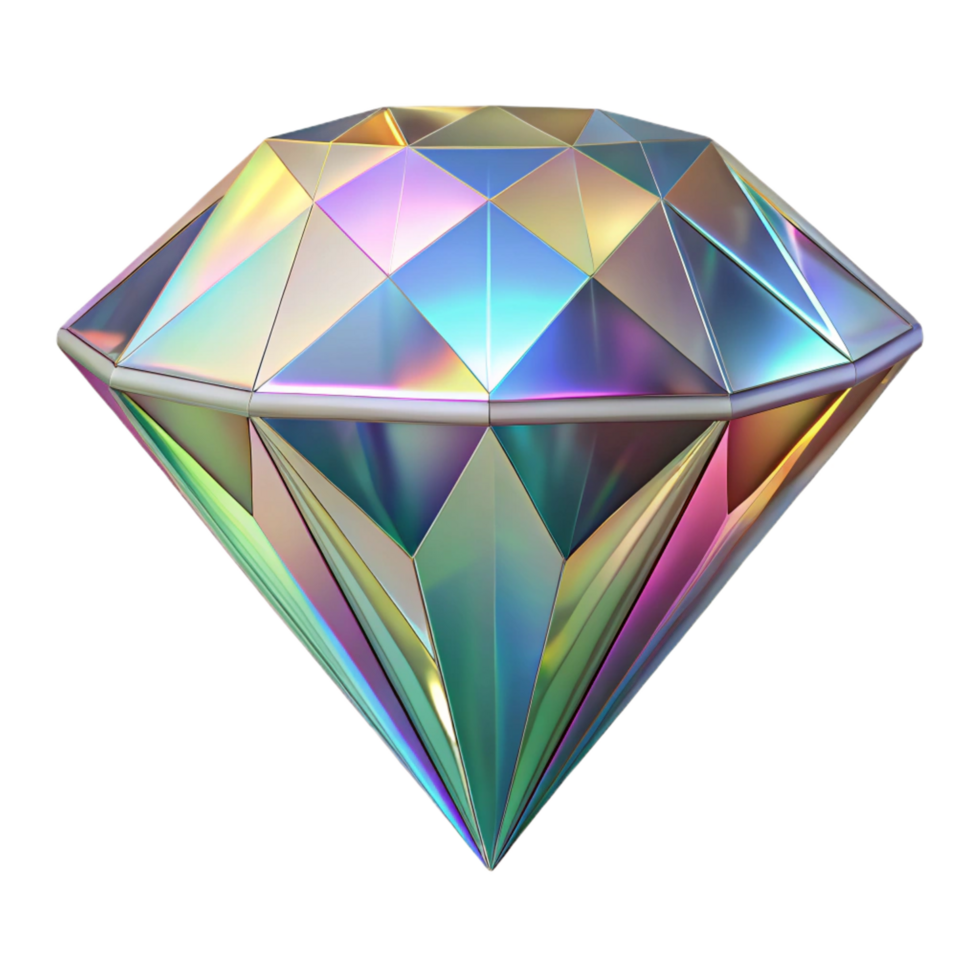 playful sumptuous A levitating, faceted diamond with rainbow refractions. NO BACKGROUND with Transparent Background. fine detail png