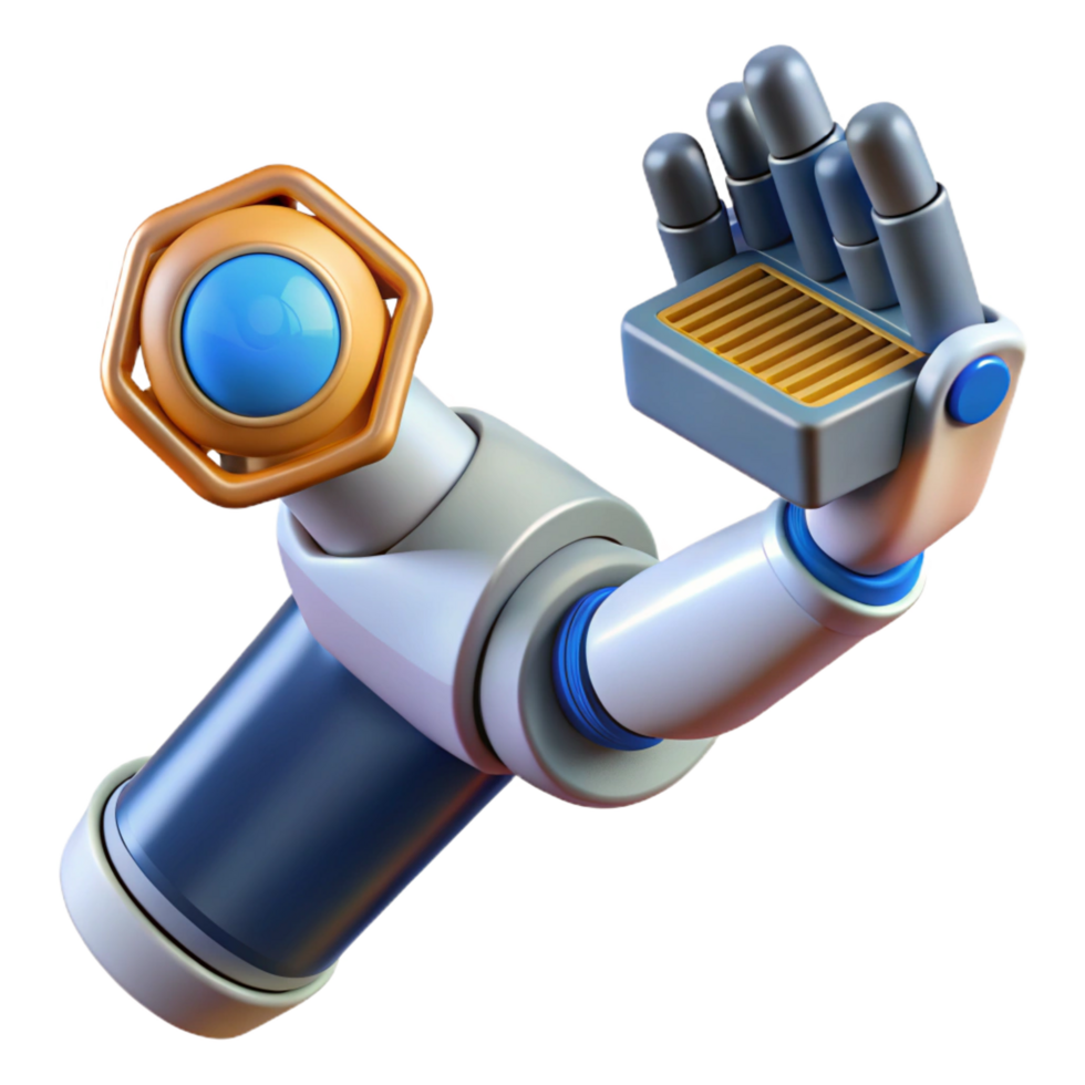 tranquil vibrant Cyberpunk style robotic arm holding a data chip NO BACKGROUND with Transparent Background. ultra HD png