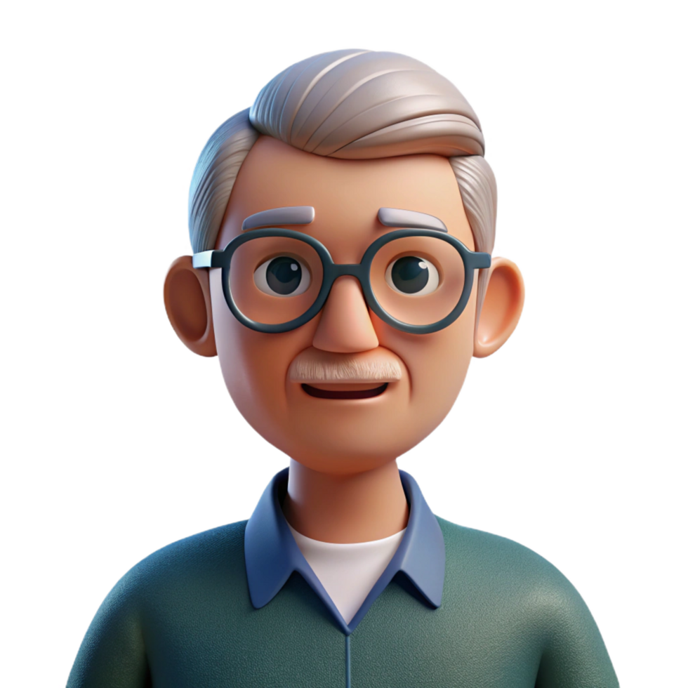 mesmerizing dreamy creative Thoughtful senior man with glasses, NO BACKGROUND with Transparent Background. luxury png