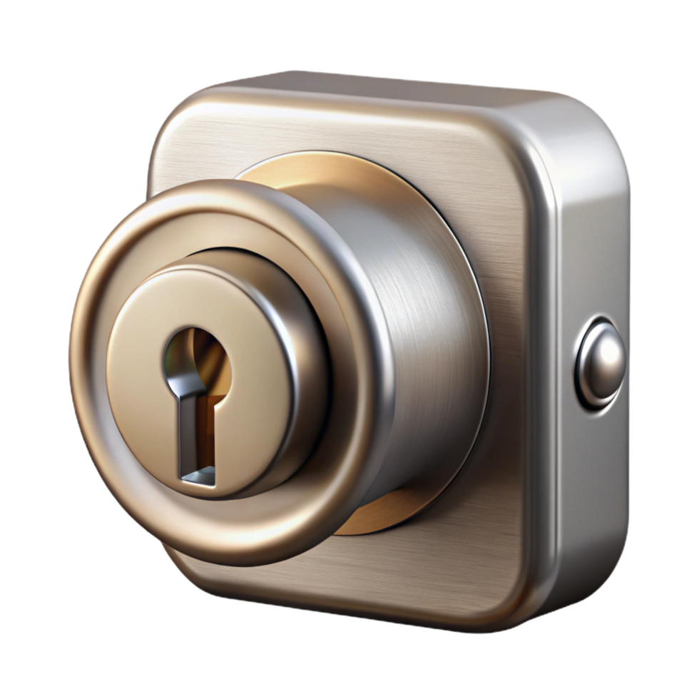 peaceful glorious Deadbolt lock, brushed nickel, NO BACKGROUND with Transparent Background. 4K png