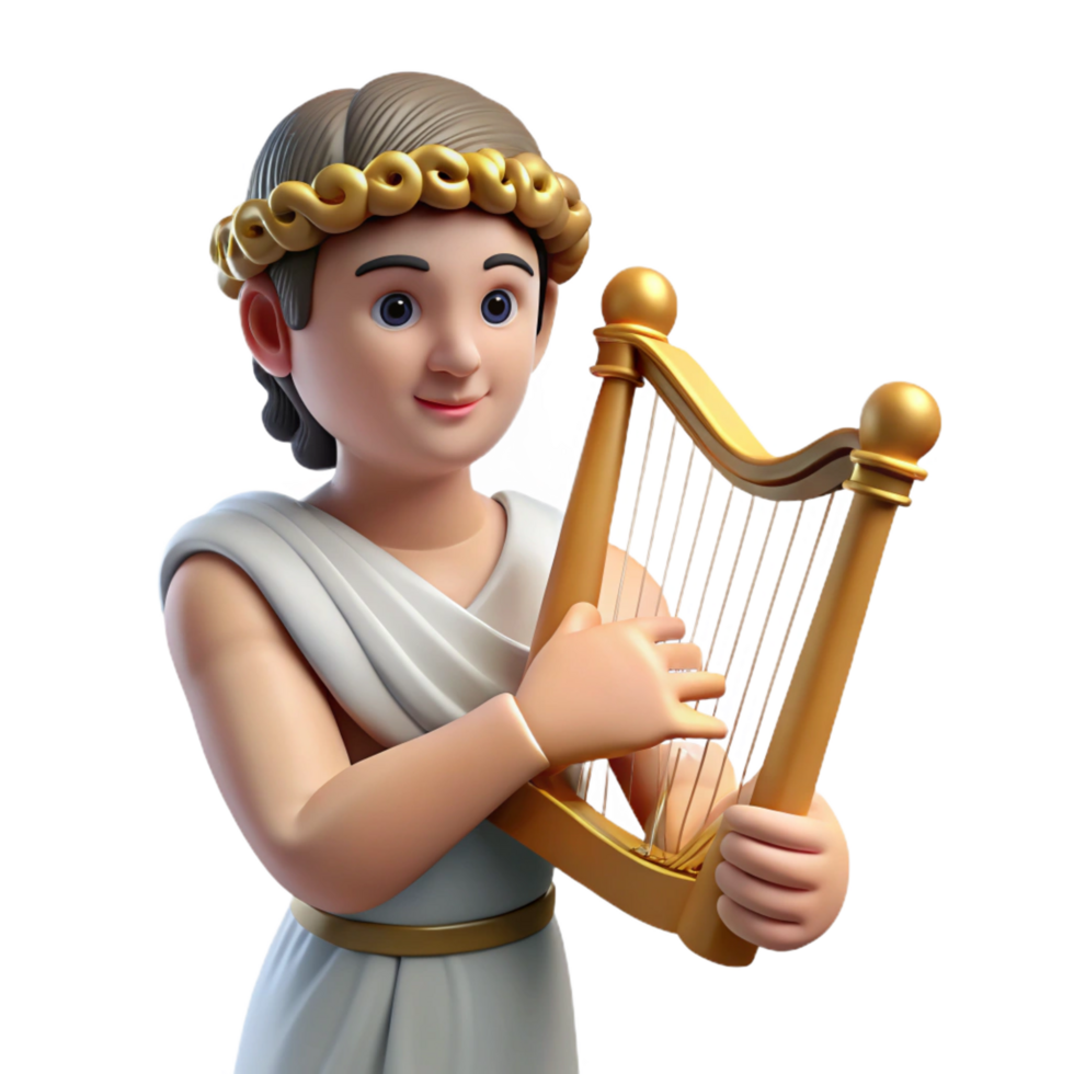 memorable abstract Apollo, God of Music and Poetry, playing lyre, NO BACKGROUND with Transparent Background. premium png
