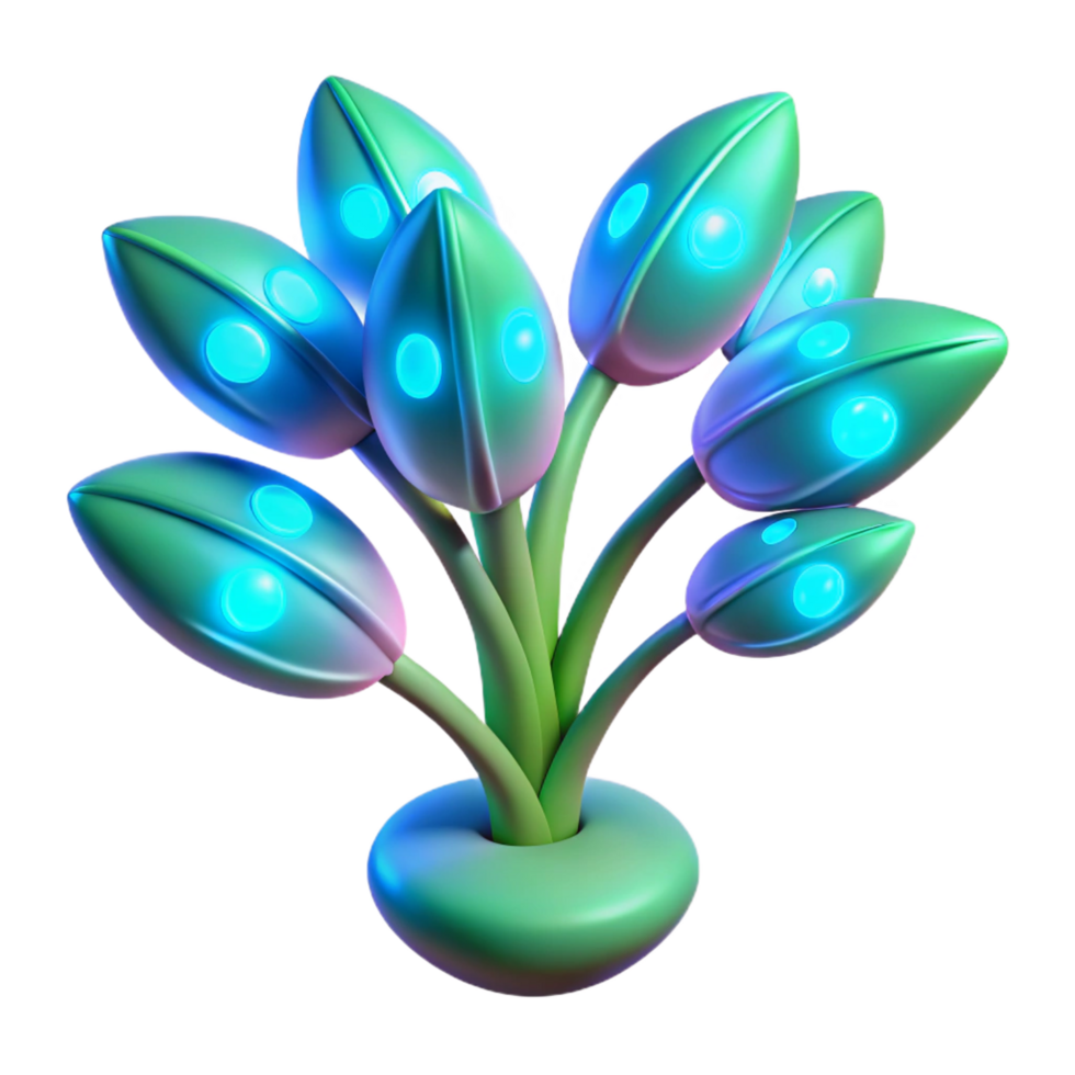 serene tranquil surreal Alien plant with bioluminescent leaves NO BACKGROUND with Transparent Background. museum quality png