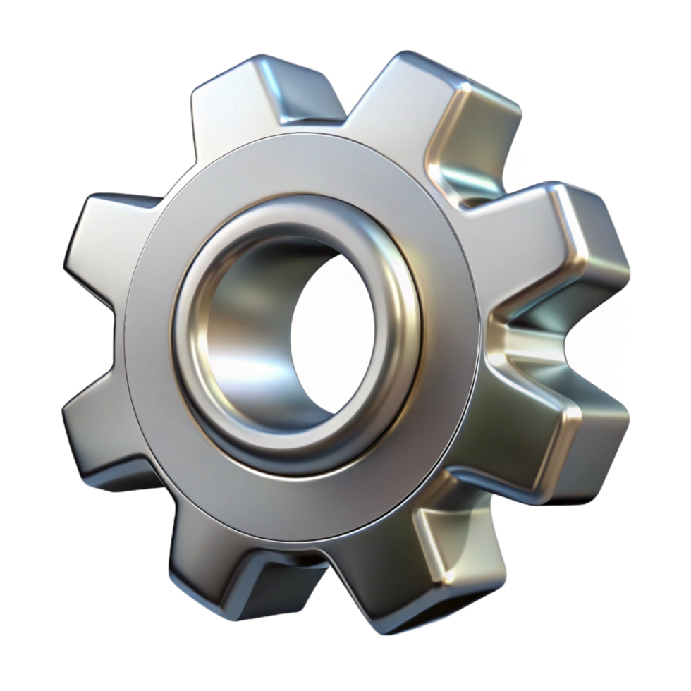 unforgettable abstract A gear, metallic and complex, NO BACKGROUND with Transparent Background. crisp png
