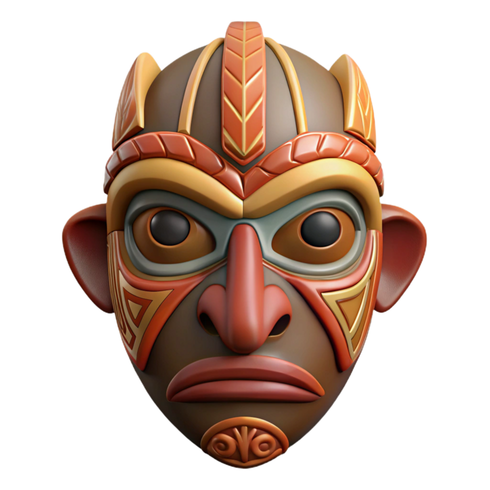 vibrant avant-garde A stylized tribal mask, with intricate patterns. NO BACKGROUND with Transparent Background. sharp png