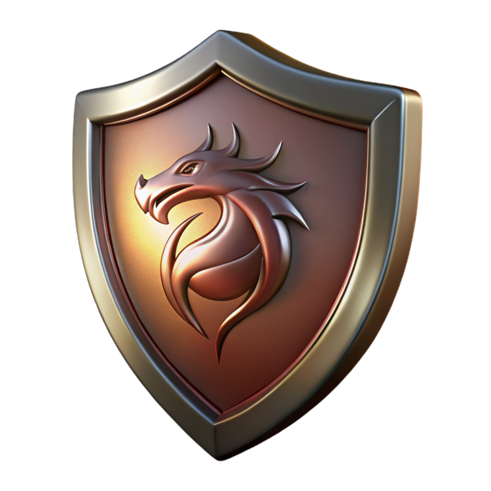 mesmerizing rare A stylized, metallic shield with a dragon emblem. NO BACKGROUND with png