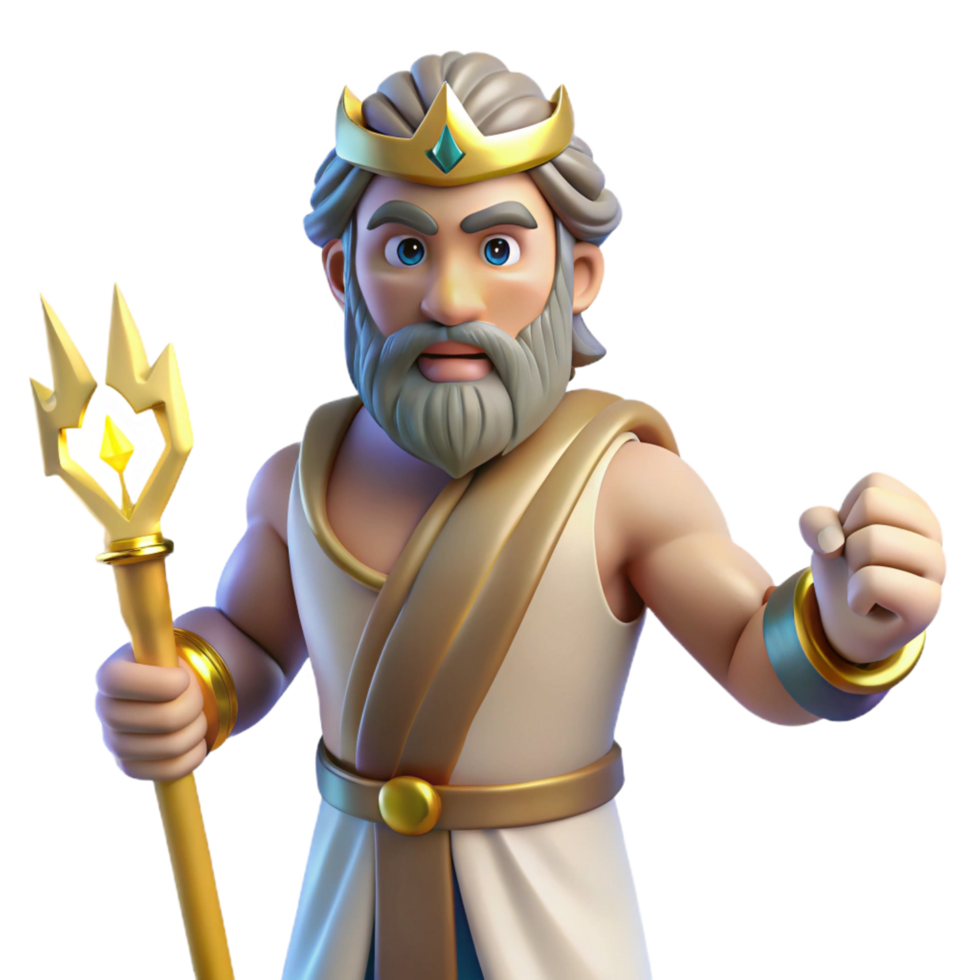 impressive iconic Zeus, King of the Gods, holding a lightning bolt, NO BACKGROUND with Transparent Background. png