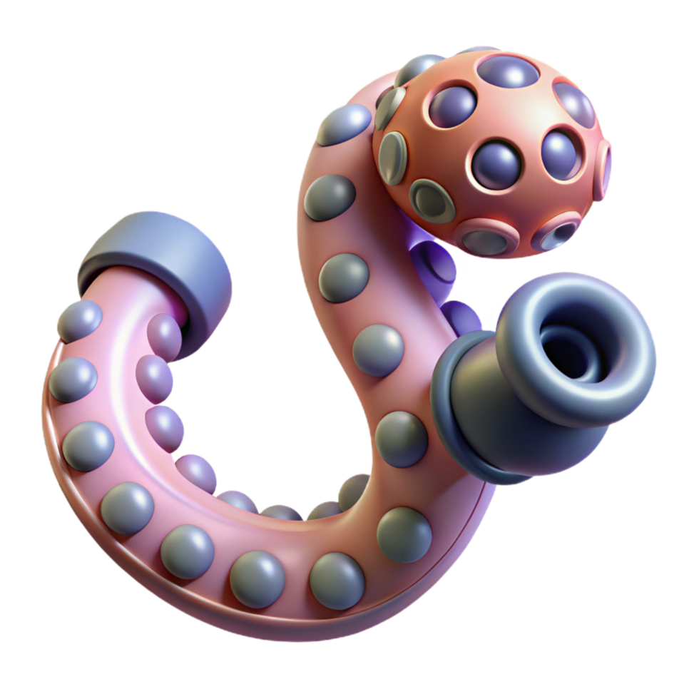 spectacular tranquil artistic Single robotic tentacle with suction cups NO BACKGROUND with Transparent Background. detailed png