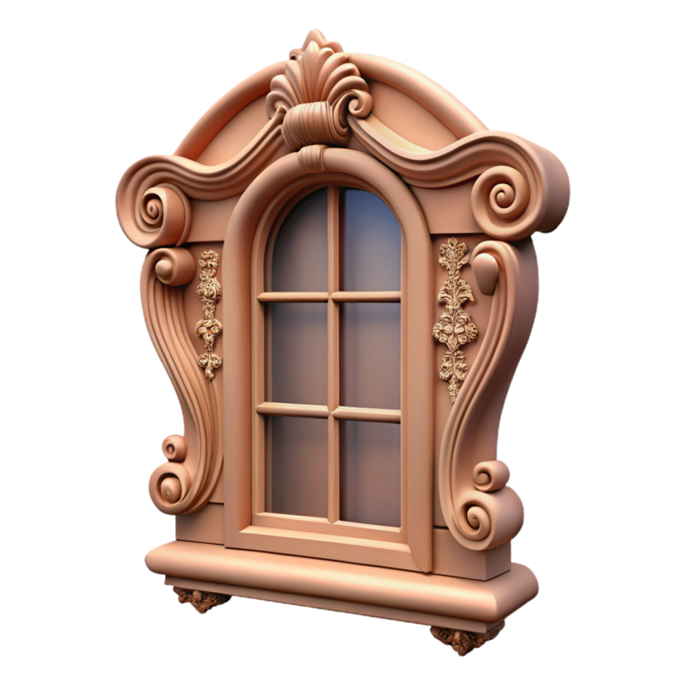 standout bohemian Victorian window frame, intricate carvings, NO BACKGROUND with Transparent Background. ultra HD png