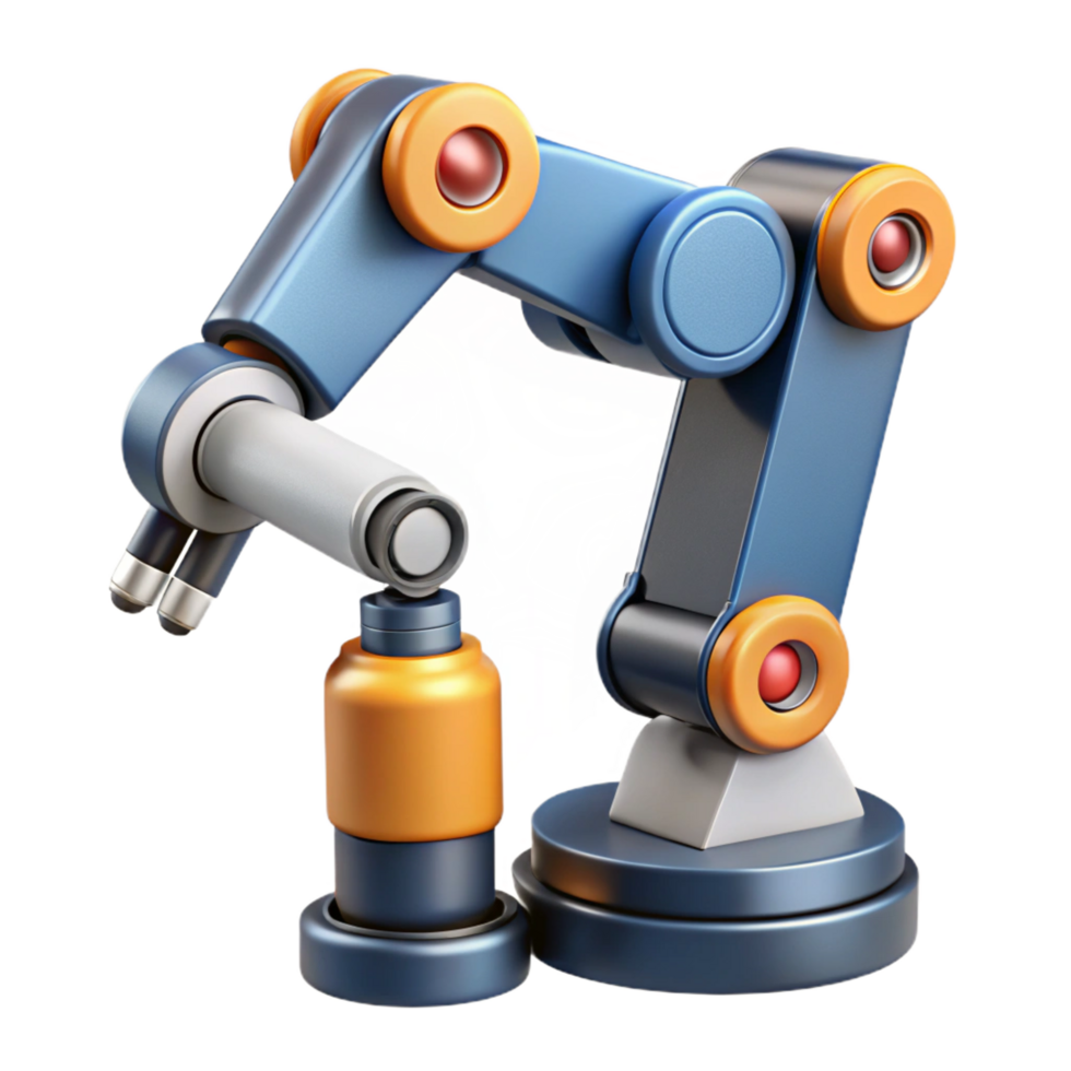 playful beautiful Robotic arm with multiple joints and interchangeable tools. NO BACKGROUND with Transparent Background. expertly shot png