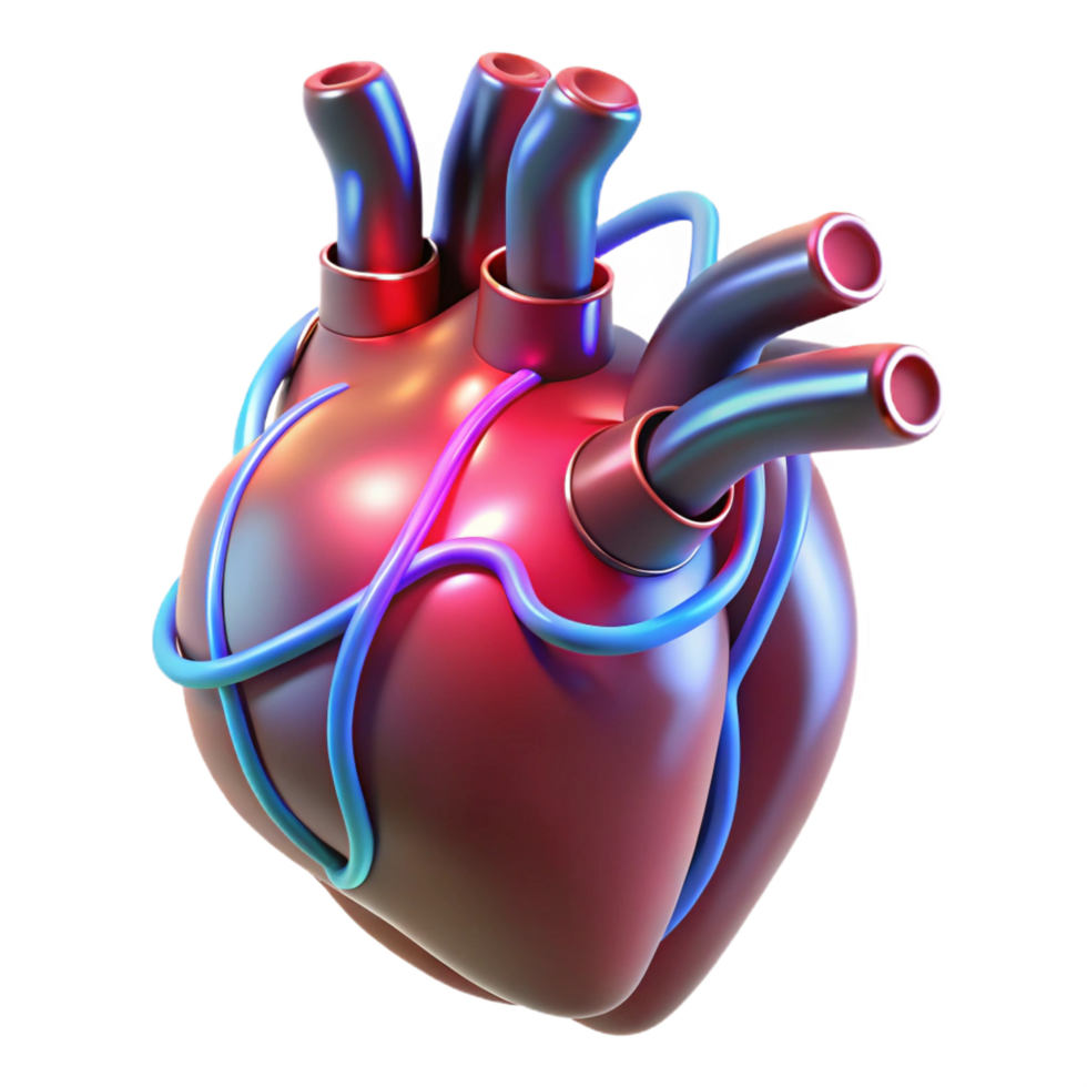 picturesque mysterious industrial Cybernetically enhanced human heart with glowing wires NO BACKGROUND with Transparent Background. professional png