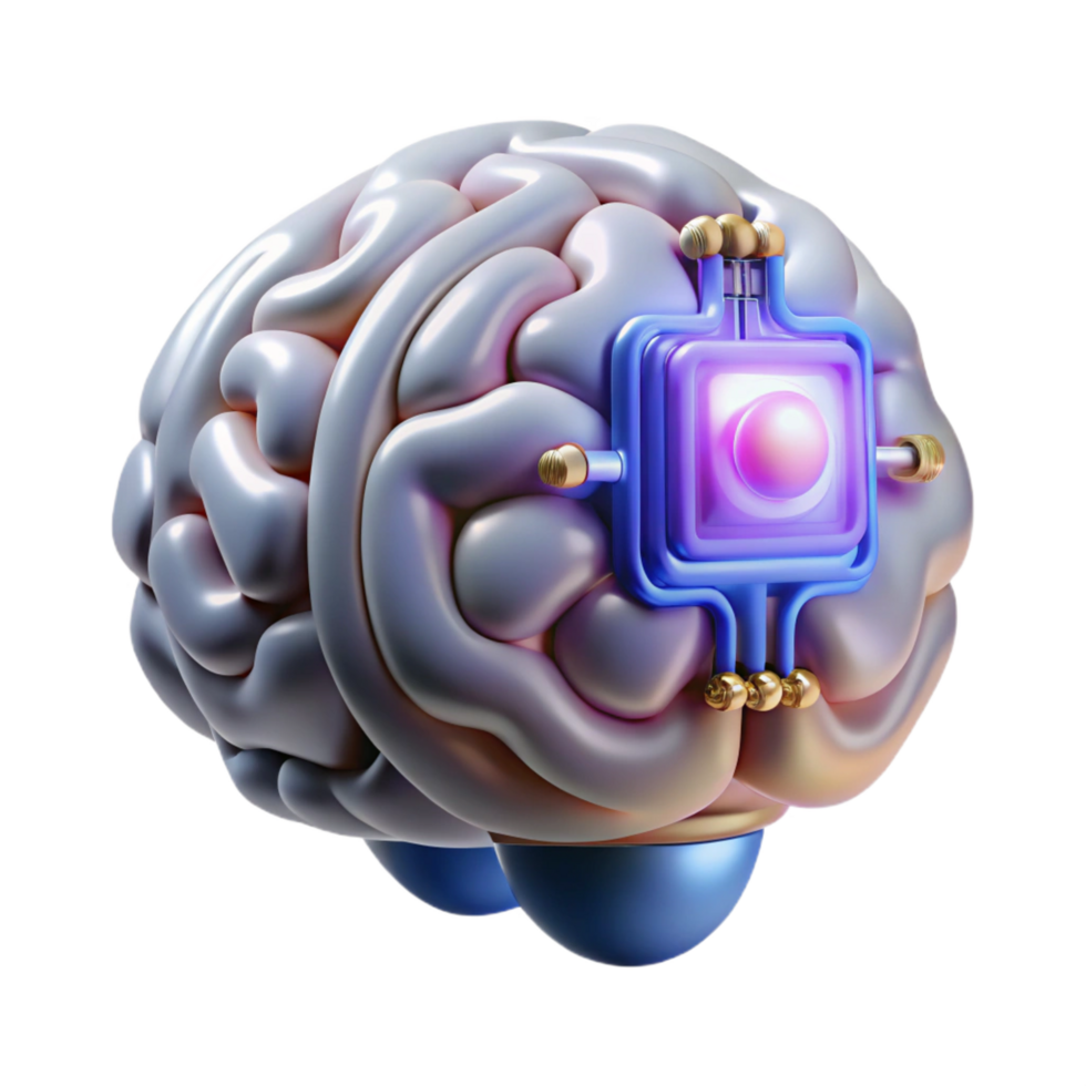 unforgettable rustic Cybernetic brain implant with glowing circuitry and neural interface NO BACKGROUND with Transparent Background. gallery standard png