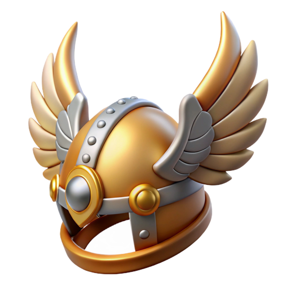 magnificent romantic elegant A winged helmet with feathers and horns. NO BACKGROUND with Transparent Background. studio quality png