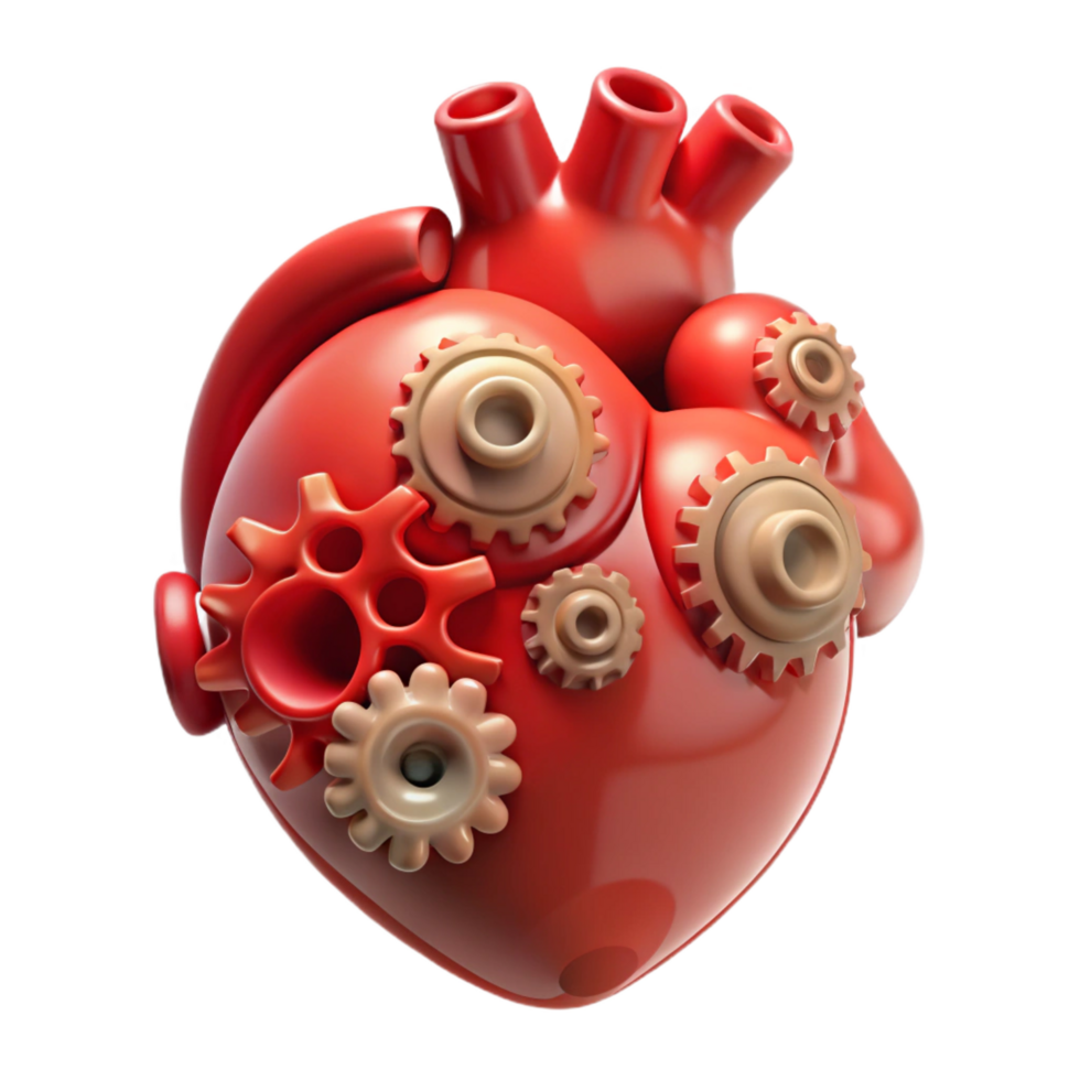 remarkable bohemian A floating, pulsating human heart made of gears. NO BACKGROUND with Transparent Background. 4K png