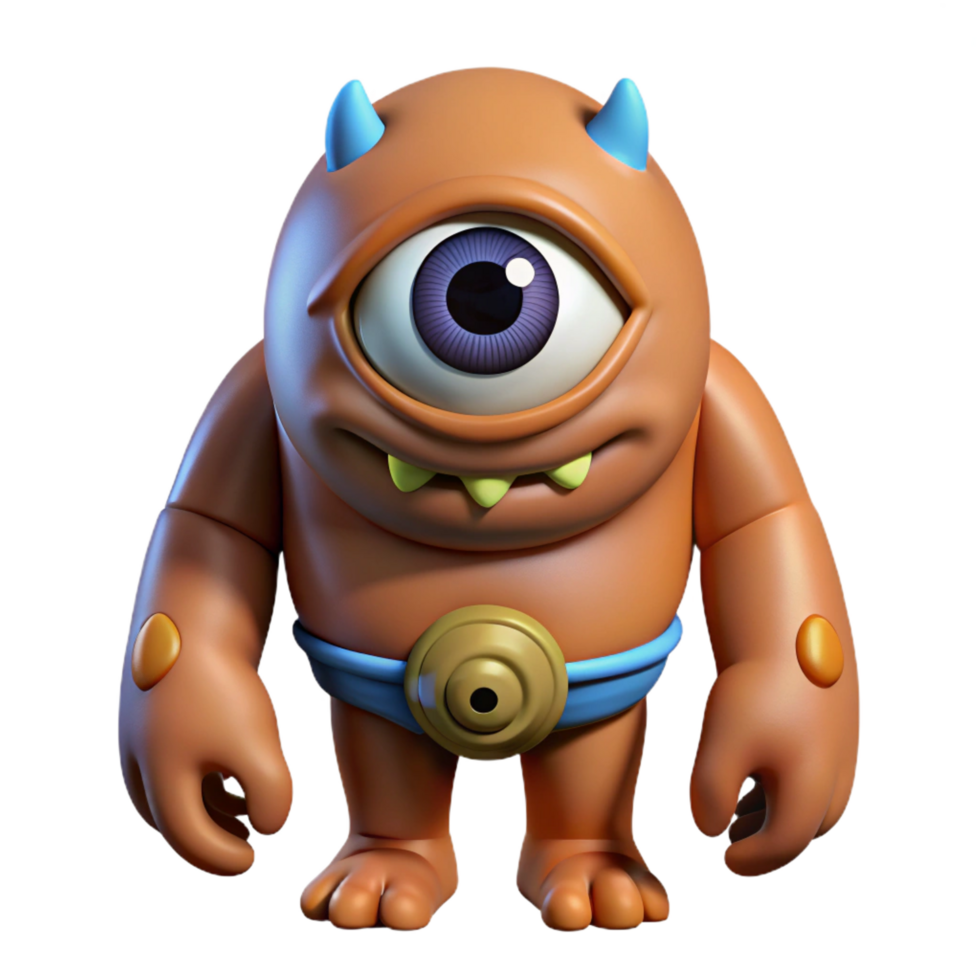whimsical glorious Cyclops, one-eyed giant, fierce and imposing, NO BACKGROUND with Transparent Background. museum quality png