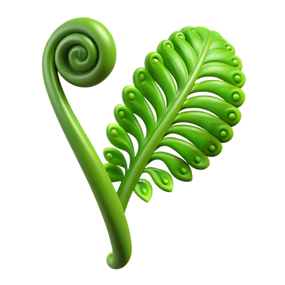 timeless coastal A single green fern frond unfurling NO BACKGROUND with Transparent Background. expertly shot png