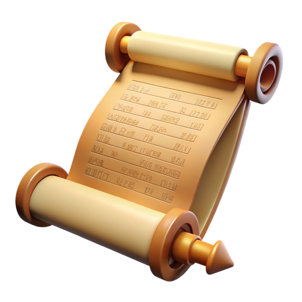 memorable geometric A stylized scroll, with ancient writing. NO BACKGROUND with Transparent Background. artisan png