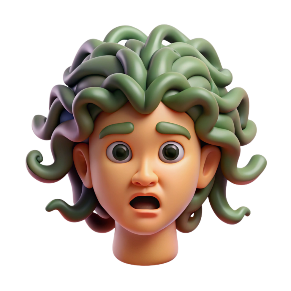 passionate dazzling Gorgon's Head, severed head of Medusa, petrifying gaze, NO BACKGROUND with Transparent Background. professional png